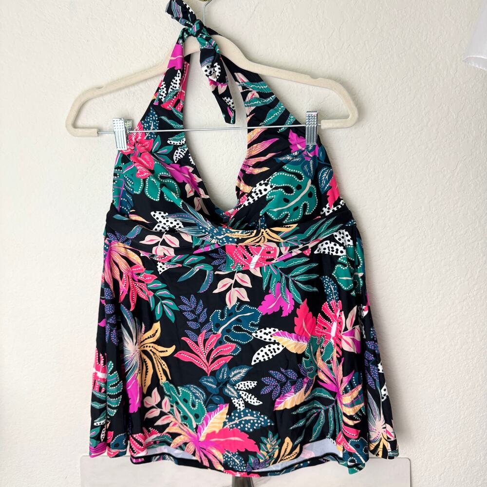 Shapermint Womens Twist Front V Neck Halter Tankini Top Size 3XL Tropical